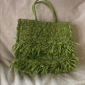 Green Woven Tote Bag made from paper green